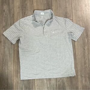 johnnie-O Light Gray Striped Polo Shirt, Size Medium